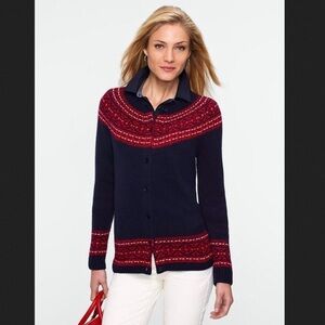 Talbots Navy and Red Patterned Cardigan